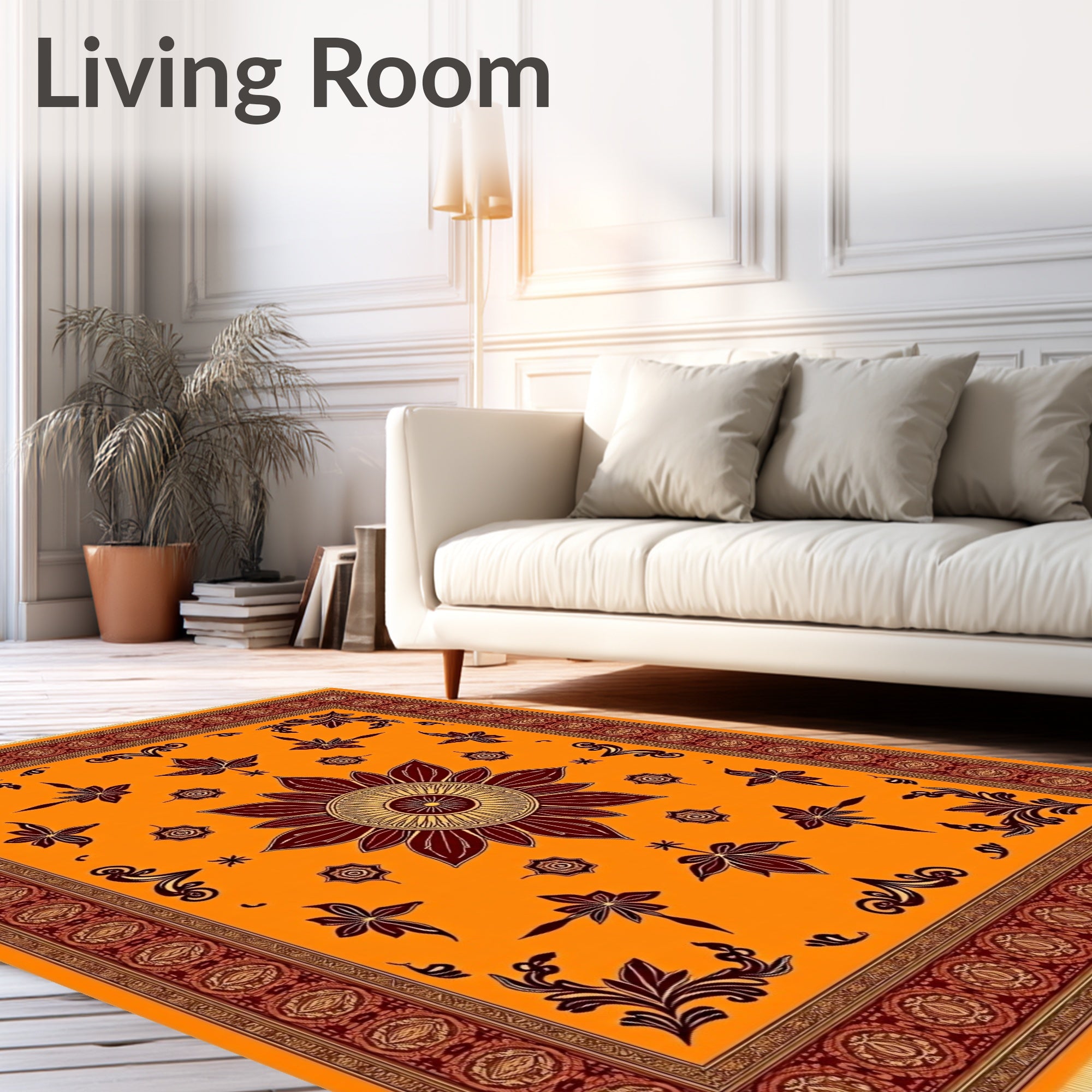Golden Orange Floral Medallion Rug