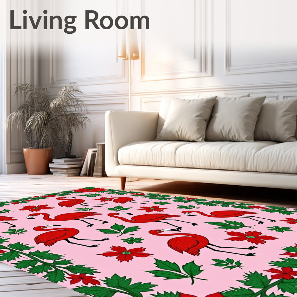 Red Flamingo Poinsettia Garland Rug