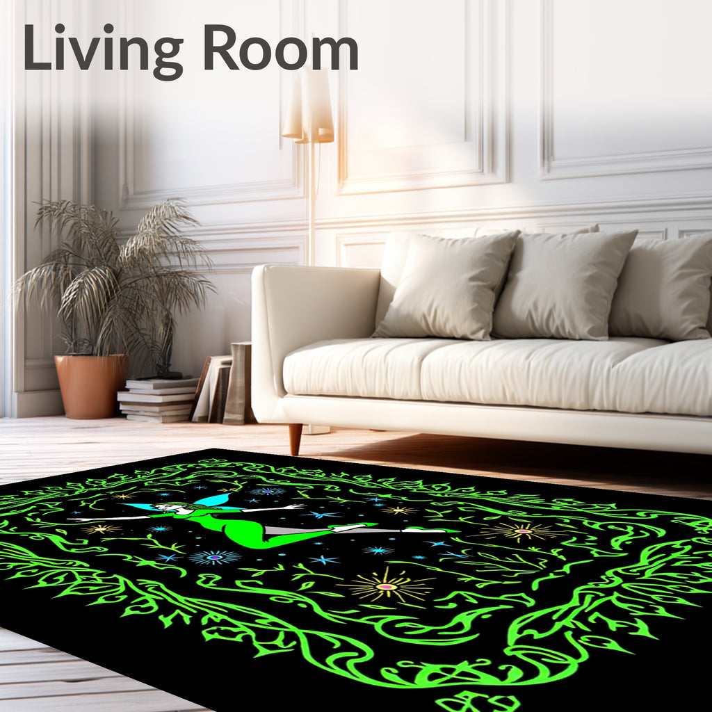 Vibrant Green Neon Fairy Garden Frame Rug