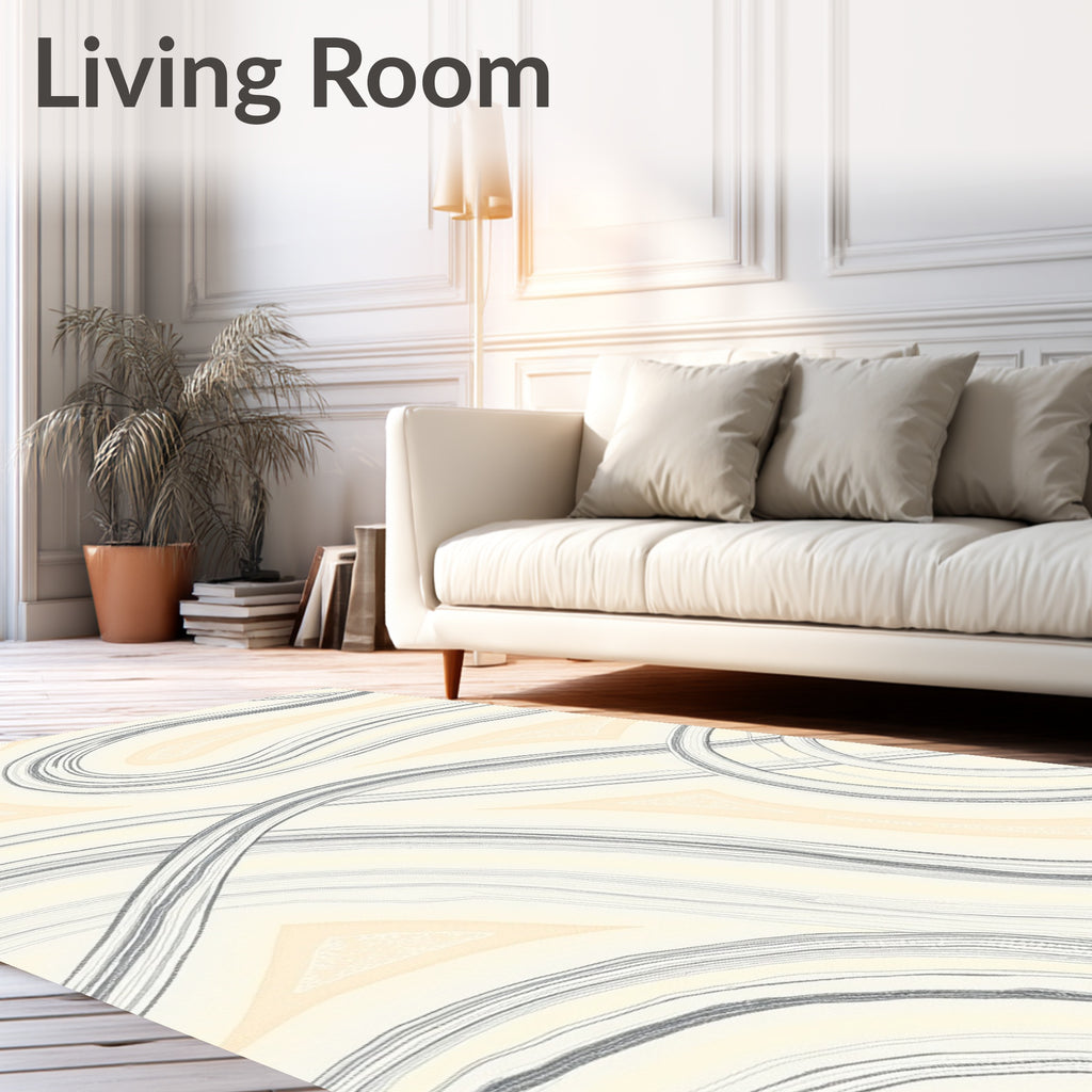Soft Cream Abstract Swirl Line Rug