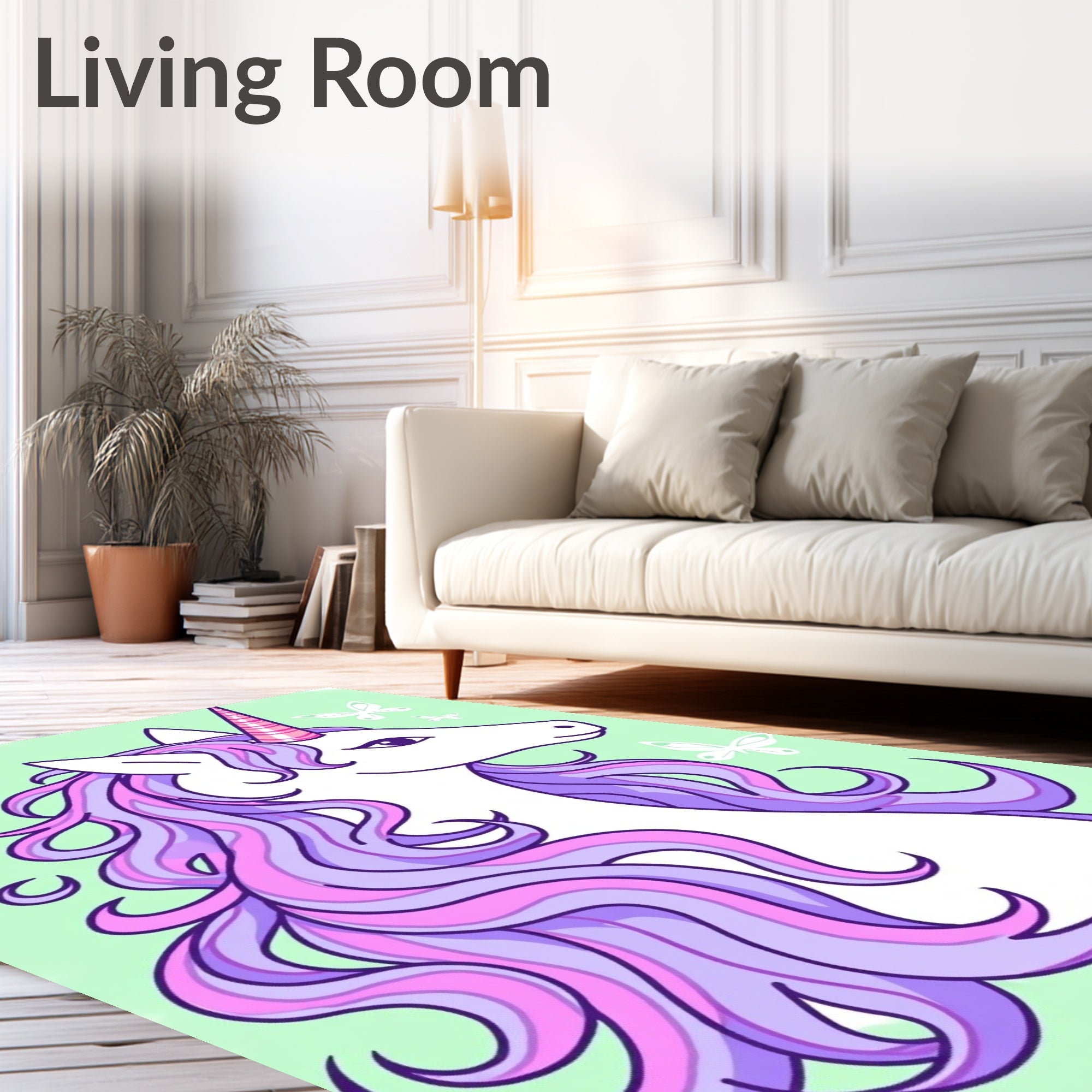 Whimsical Lavender Butterfly Unicorn Rug