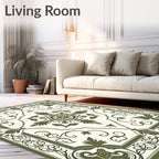 Antique Green Floral Medallion Border Rug
