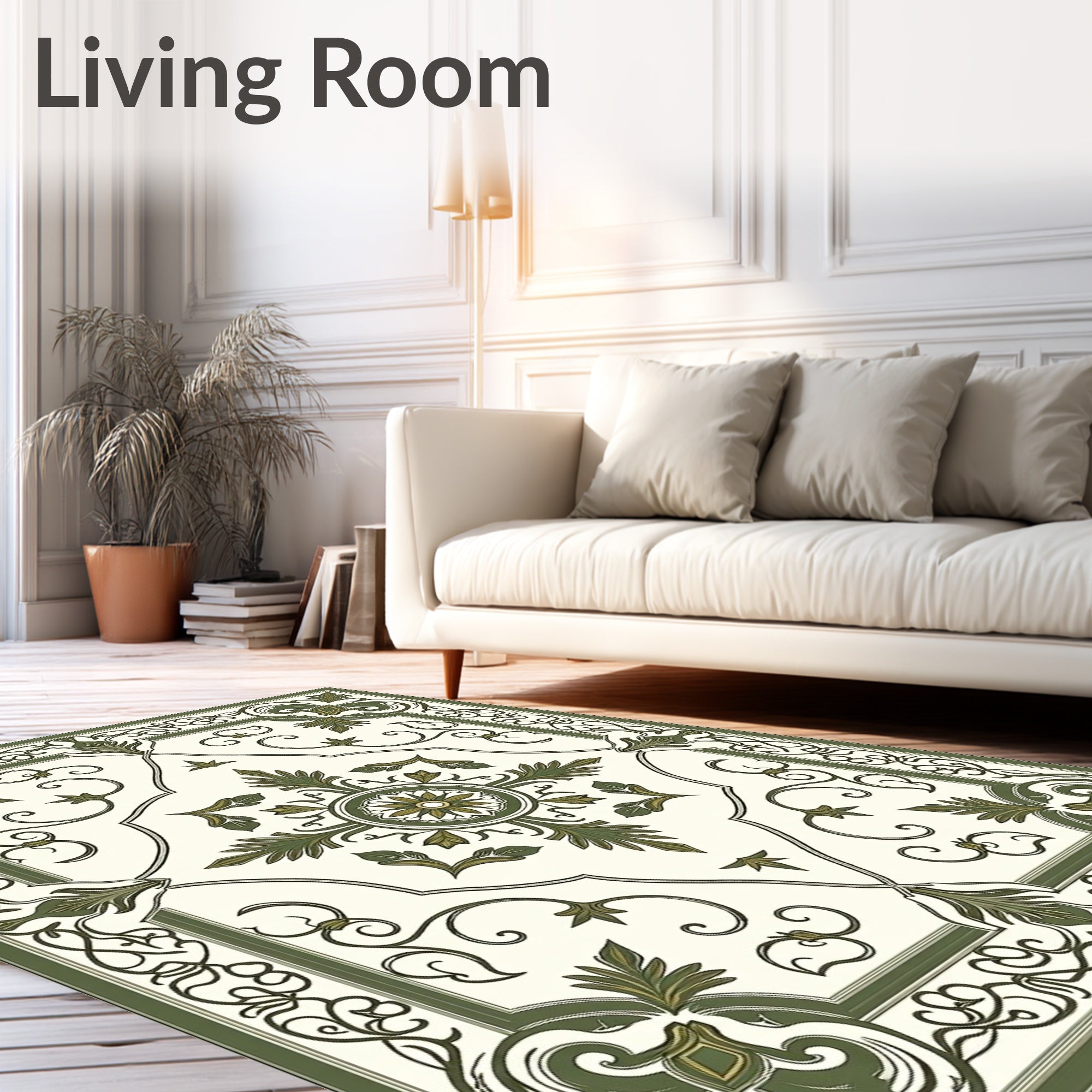 Antique Green Floral Medallion Border Rug