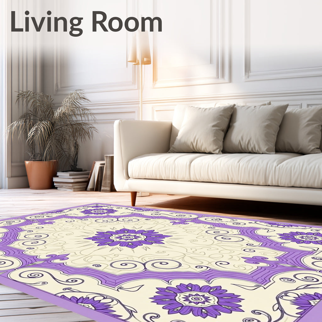 Purple Floral Medallion Ivory Rug