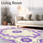 Purple Floral Medallion Ivory Rug