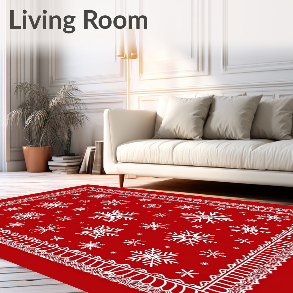 Red White Snowflake Lace Border Rug