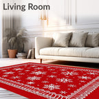 Red White Snowflake Lace Border Rug