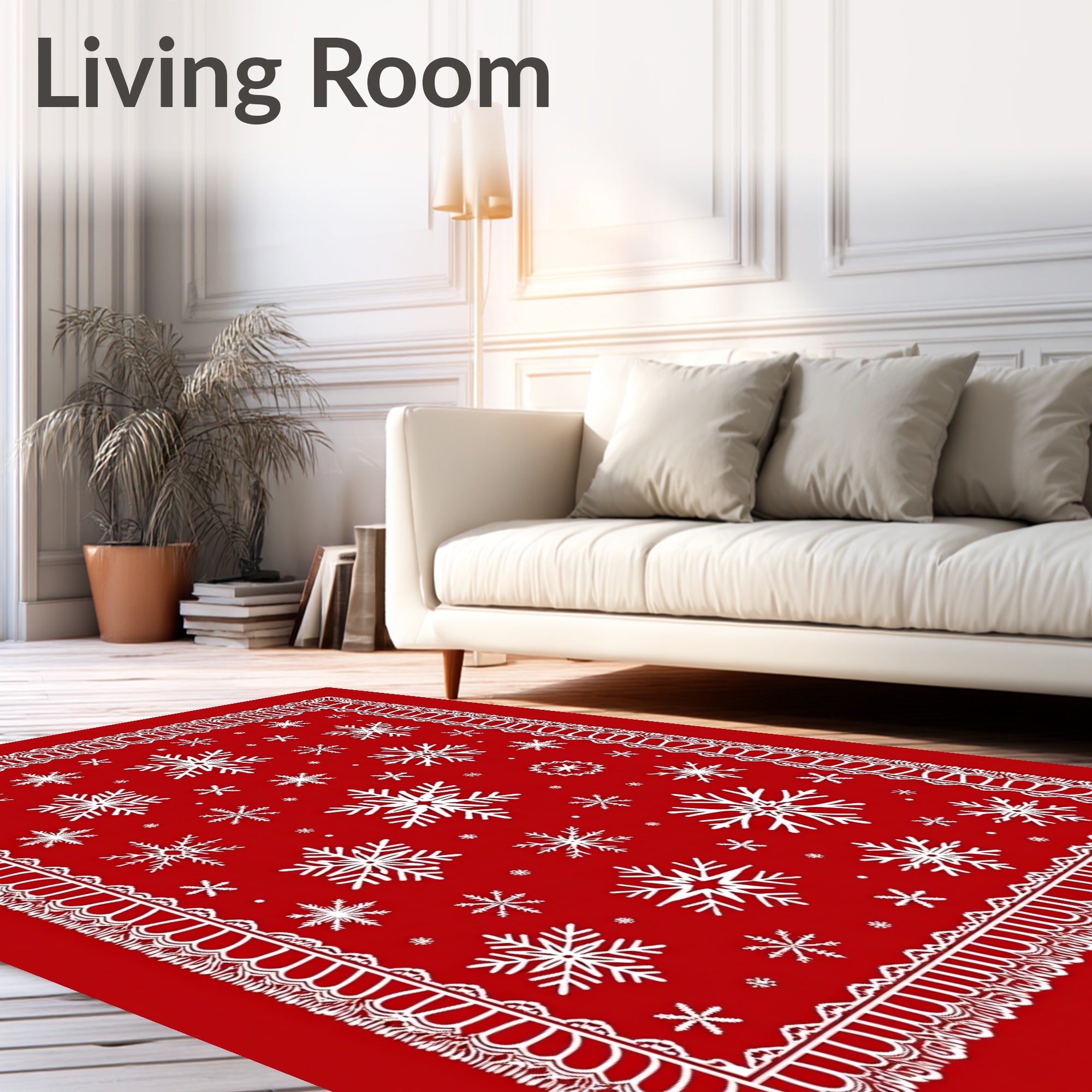 Red White Snowflake Lace Border Rug