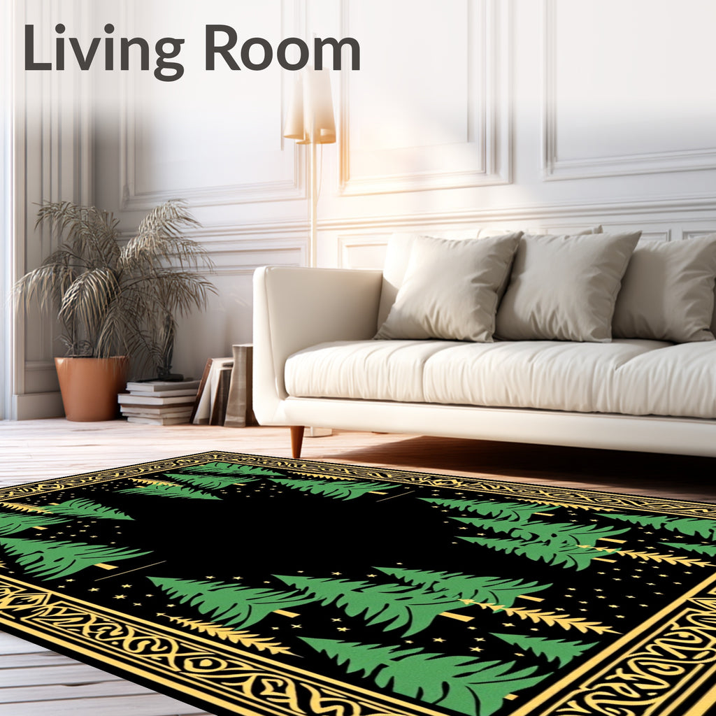 Black Forest Trees Starry Night Border Rug