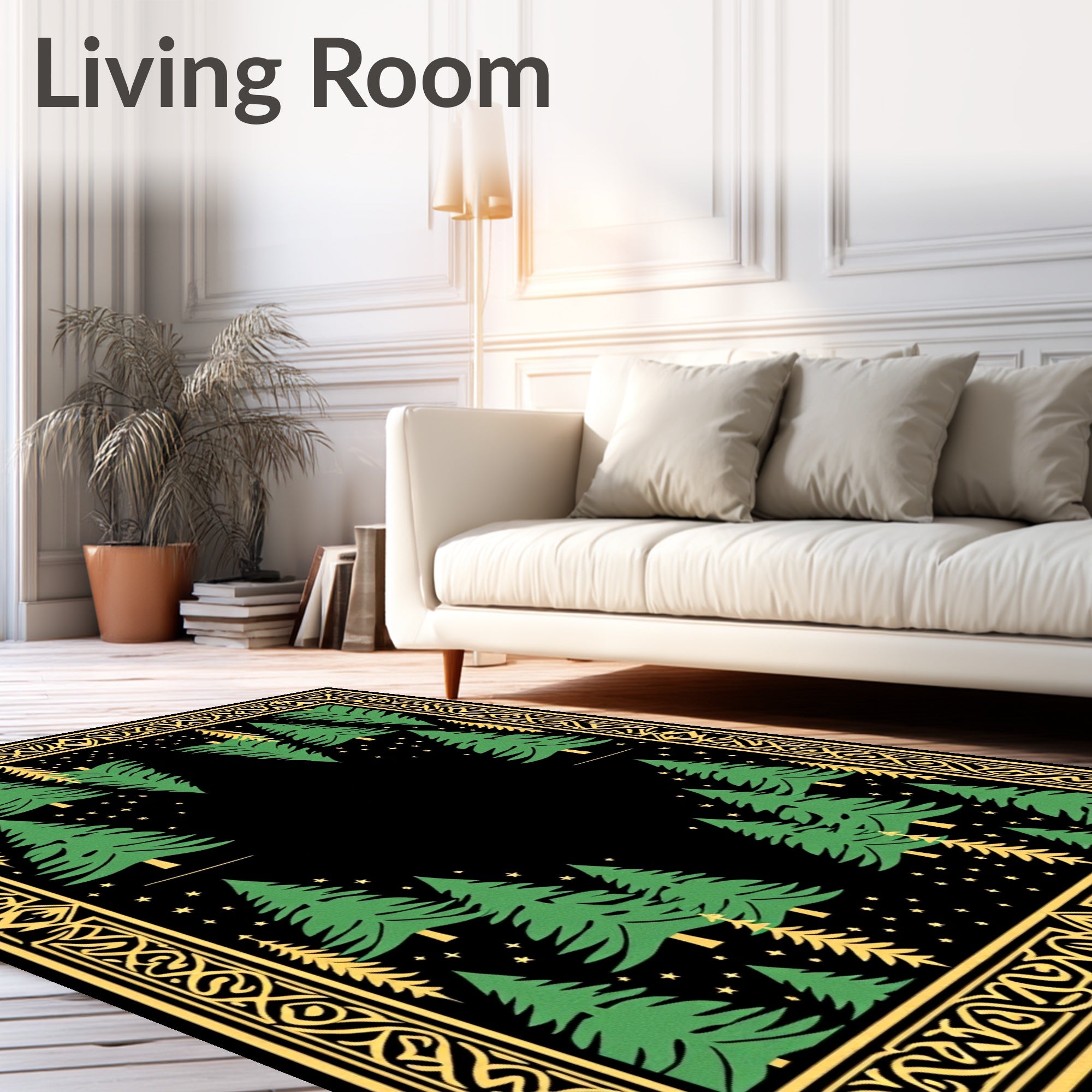 Black Forest Trees Starry Night Border Rug
