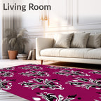 Plum Black and White Floral Damask Rug