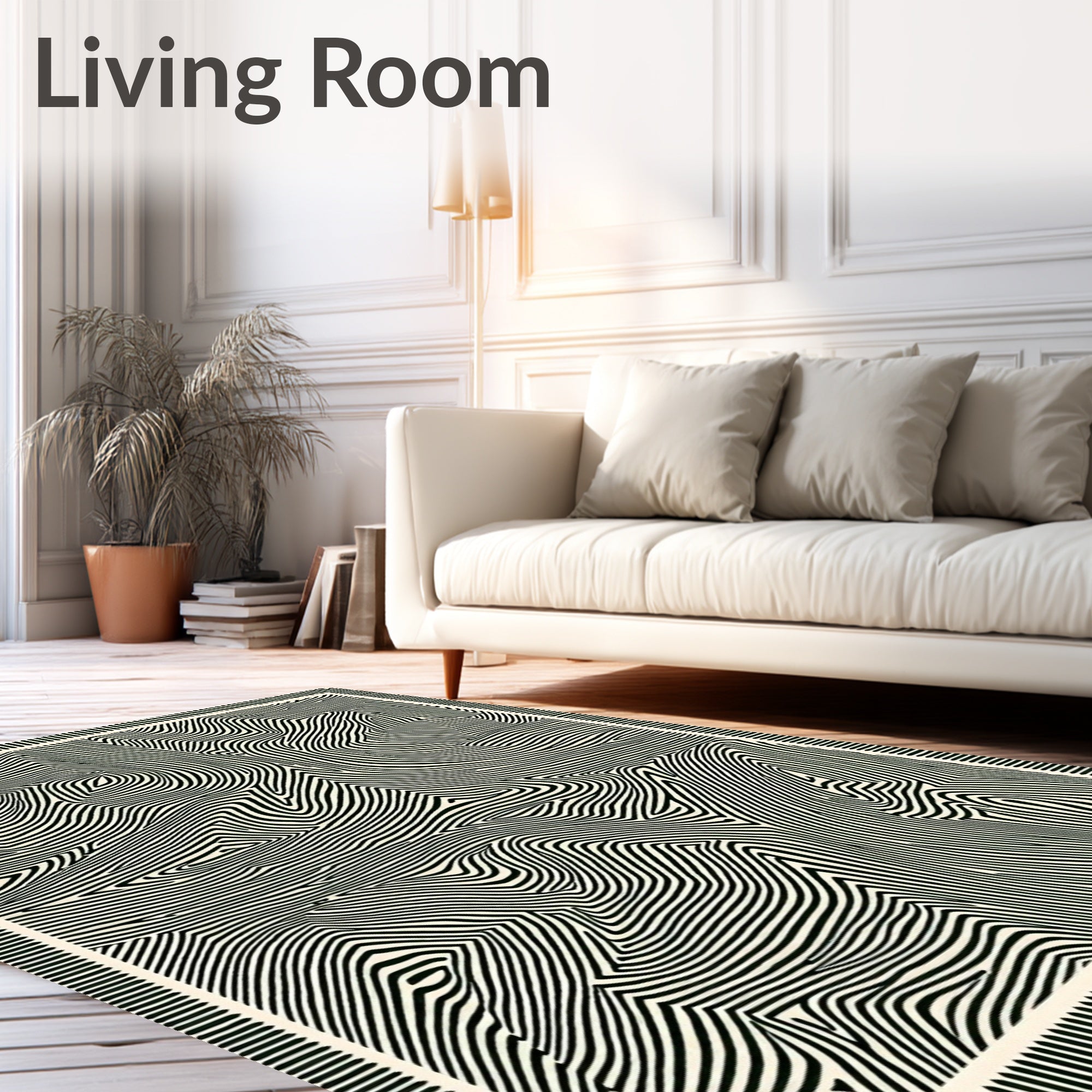 Black White Abstract Topographical Lines Rug