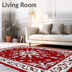 Crimson White Floral Snowflake Border Rug