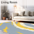 Textured Blue Yellow Brushstroke Swirls Rug
