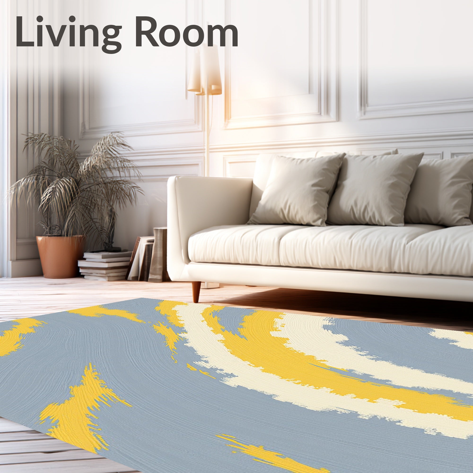 Textured Blue Yellow Brushstroke Swirls Rug