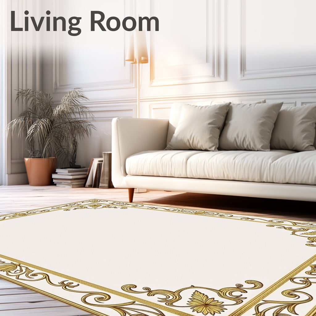 Ornate Gold Floral Corner Frame Rug