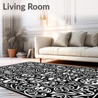 Gothic Skull Organic Swirl Black White Rug