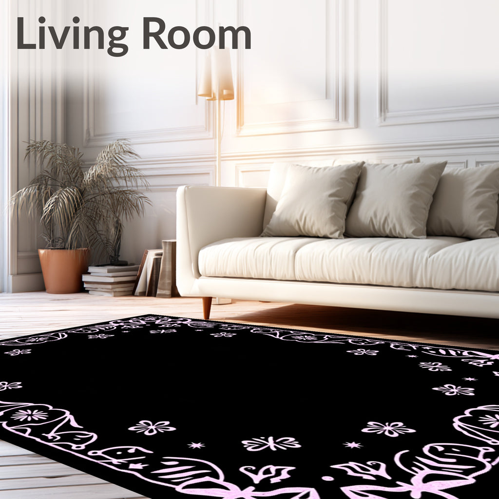 Pink Floral Butterfly Frame Rug