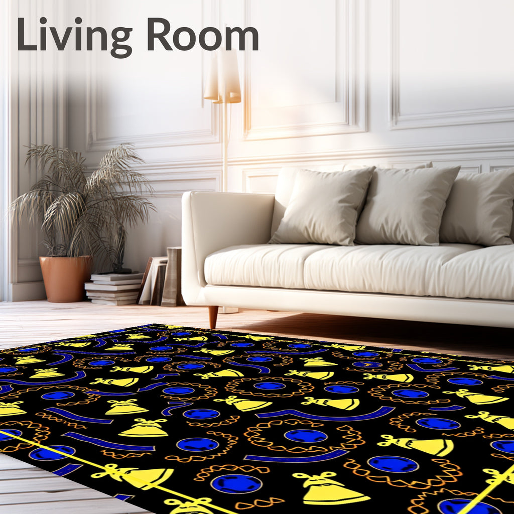 Yellow Bells Blue Circles Abstract Rug