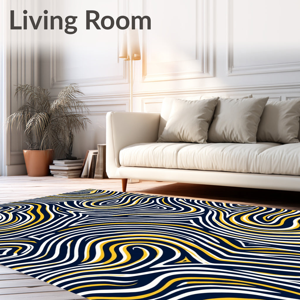 Navy White Yellow Wavy Lines Rug