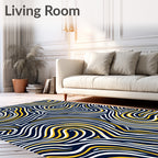 Navy White Yellow Wavy Lines Rug
