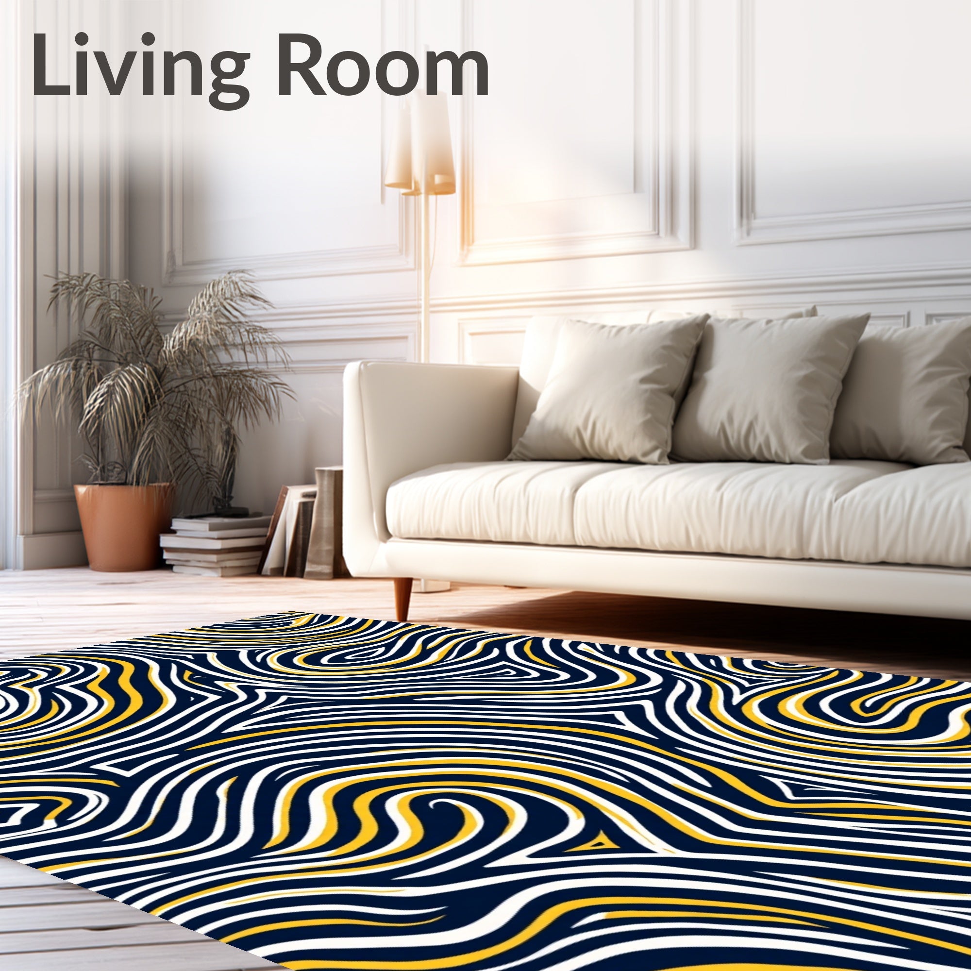 Navy White Yellow Wavy Lines Rug