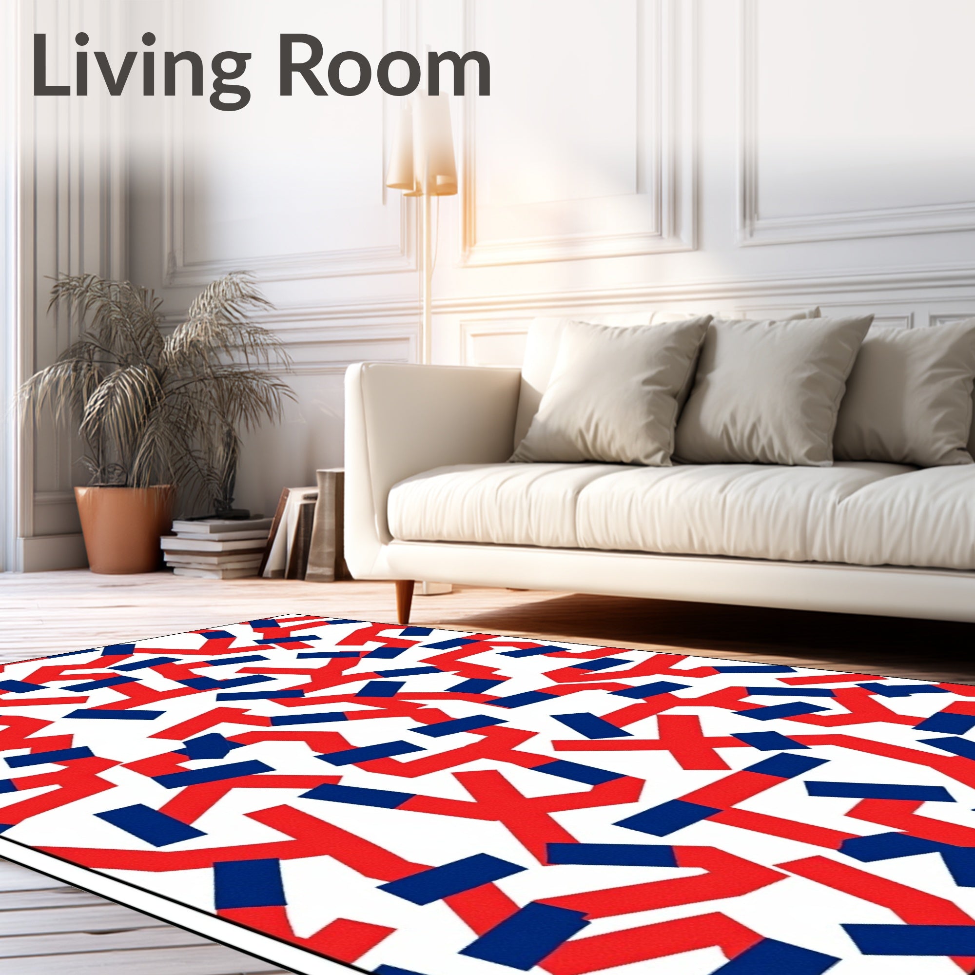 Red Blue Abstract Connected Shapes Rug
