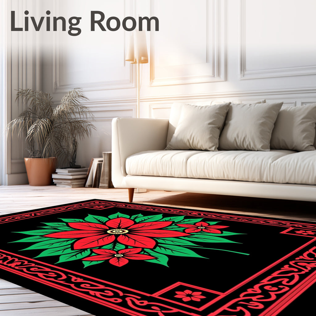 Red Green Floral Square Border Rug