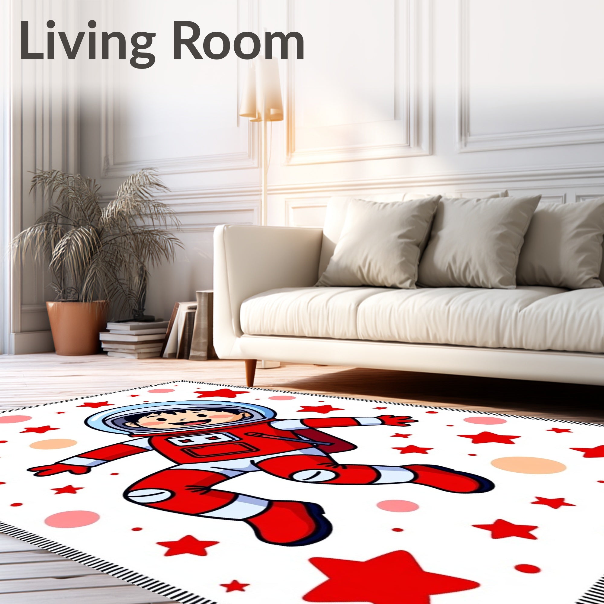 Cute Red Astronaut Floating Amongst Stars Rug