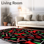 Red Dogs Festive Candy Cane Evergreen Branches Rug