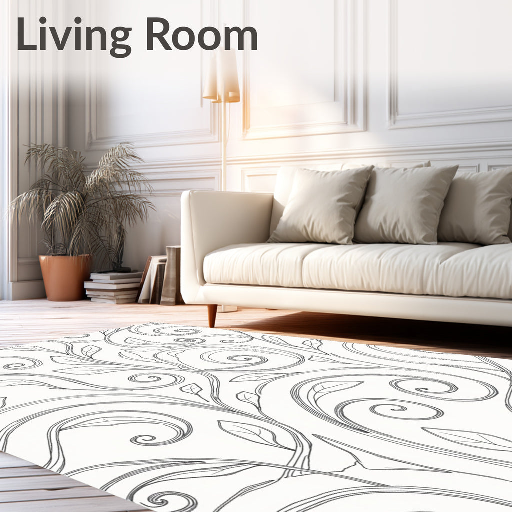 Ornate Black Scroll Leaf Vine Rug