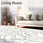 Ornate Black Scroll Leaf Vine Rug