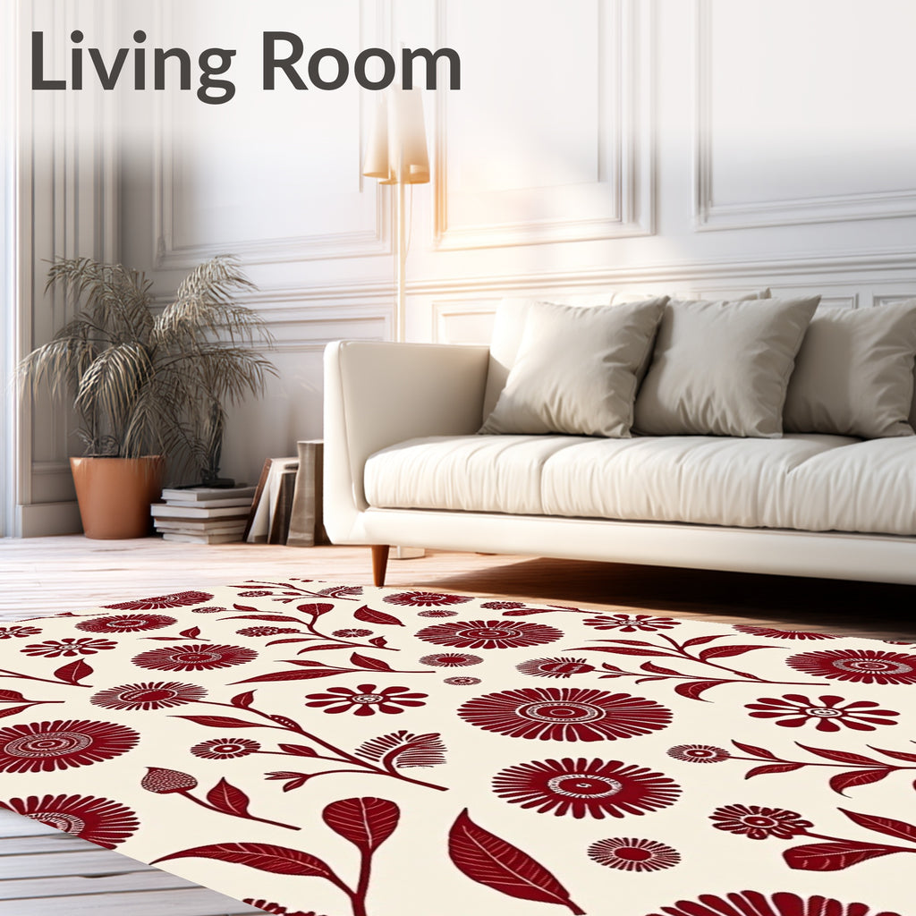 Crimson Bloom Garden Whimsical Rug