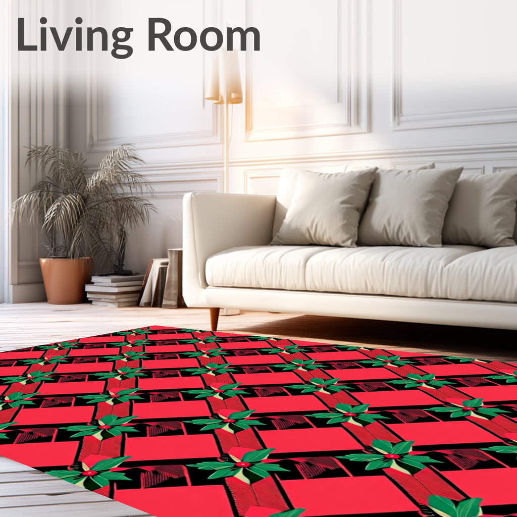 Red Green Floral Plaid Diamond Rug