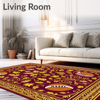Maroon Yellow Football Foliage Scroll Rug