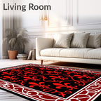 Crimson Fleur De Lis Swirl Border Rug