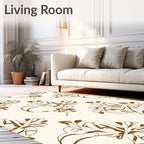 Brown Organic Abstract Floral Swirl Rug
