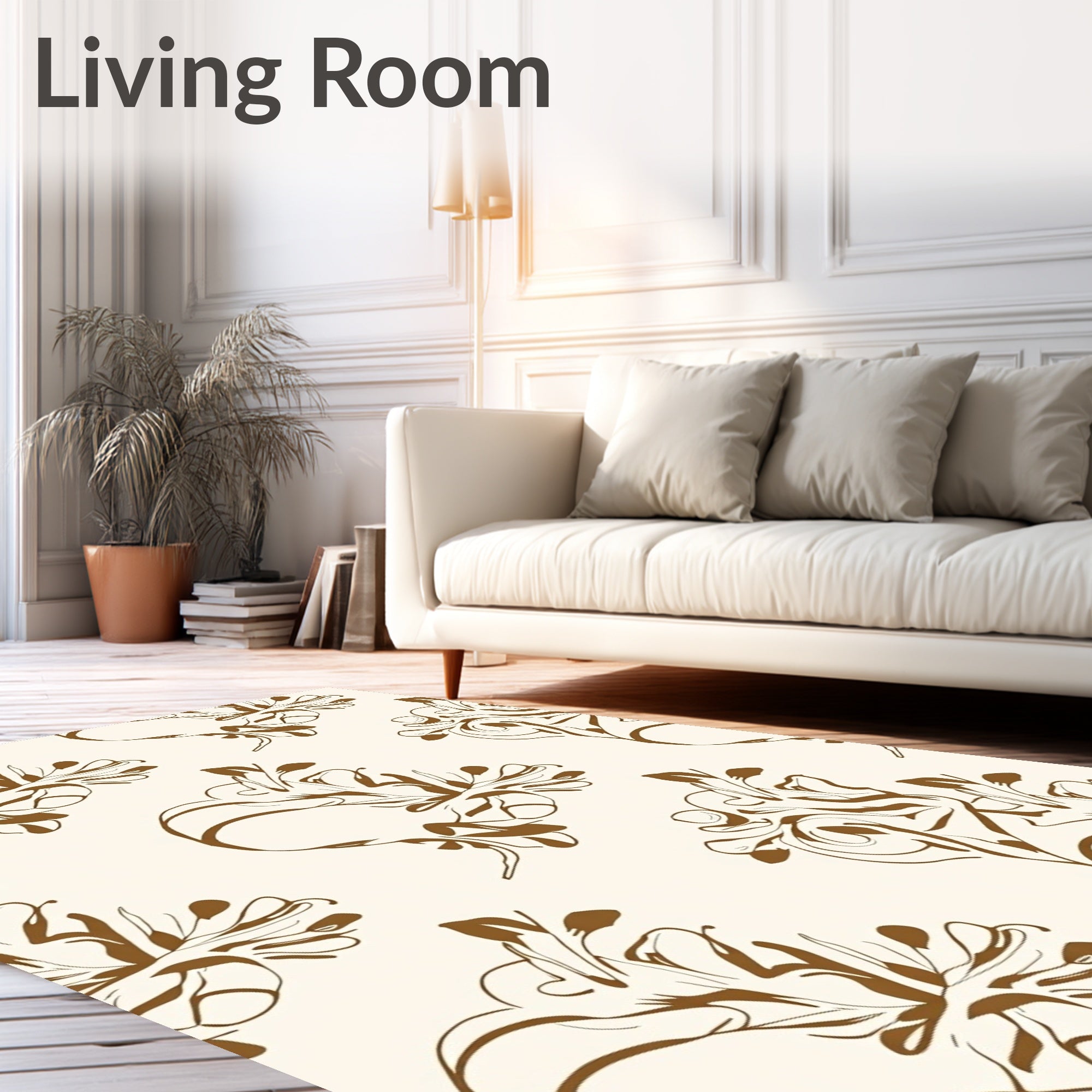 Brown Organic Abstract Floral Swirl Rug