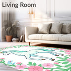 Whimsical Unicorn Pink Floral Garden Art Rug