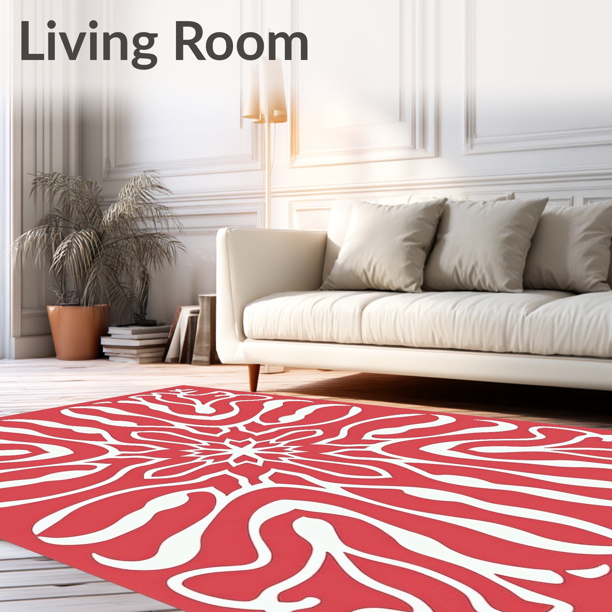Coral White Organic Floral Burst Rug