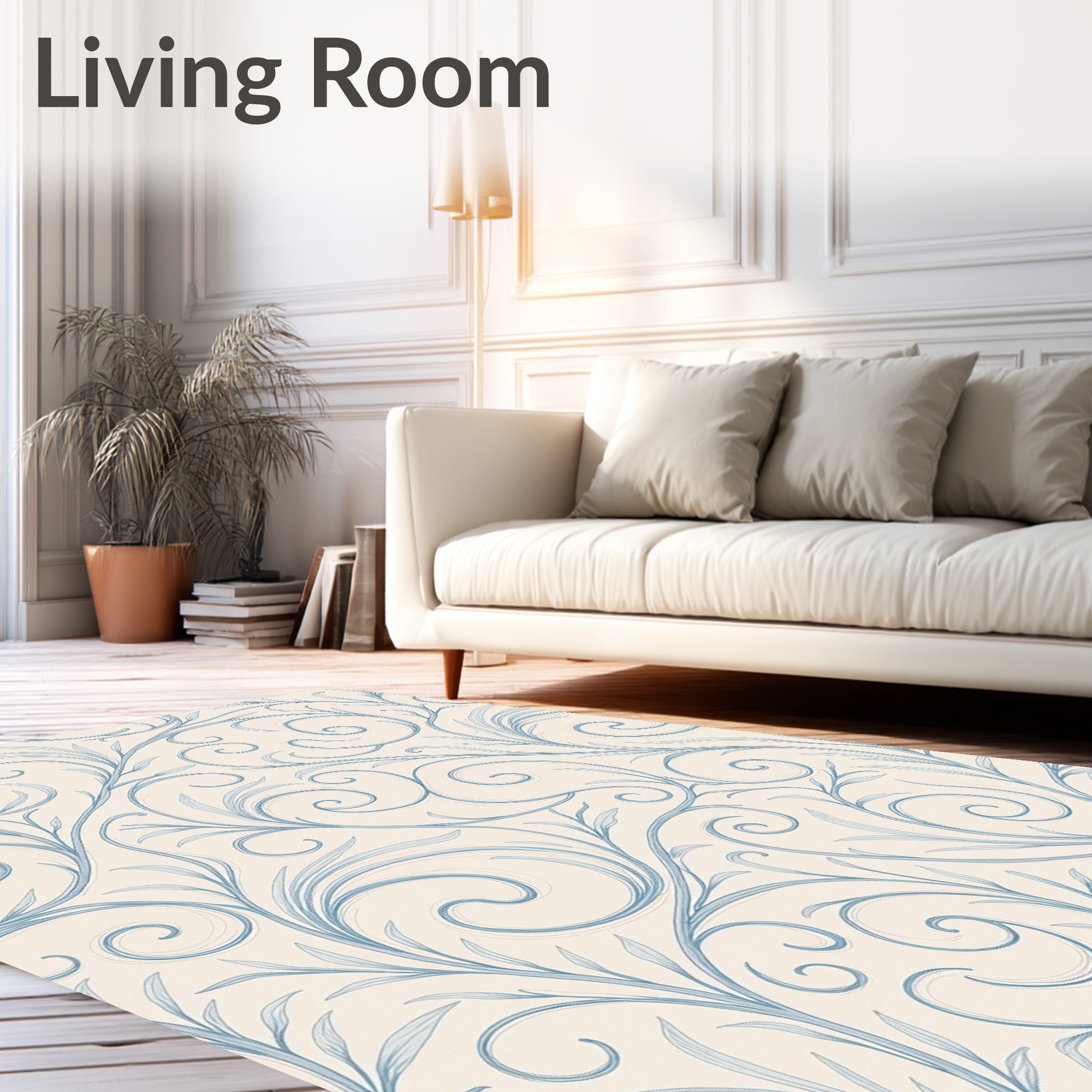 Soft Blue Swirl Vine Art Rug