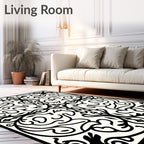 Black Ivory Ornamental Scrollwork Rug