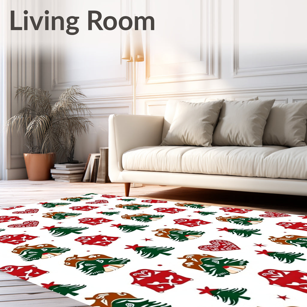 Festive Red Green Whimsical Holiday Trees Rug