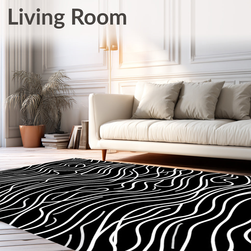 Black and White Wavy Lines Rug
