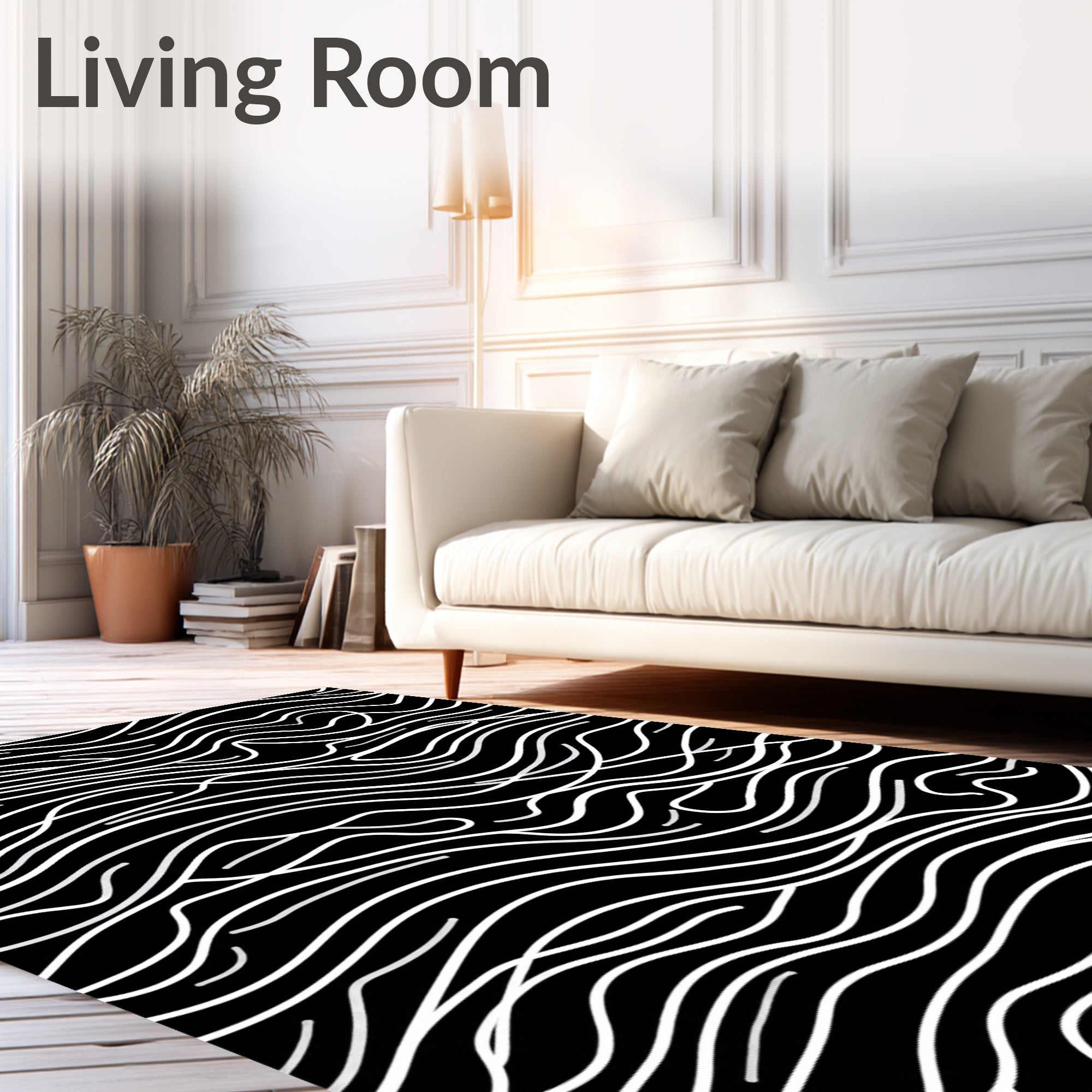 Black and White Wavy Lines Rug