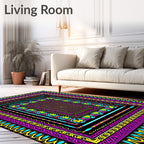 Vibrant Pink Teal Yellow Geometric Borders Rug