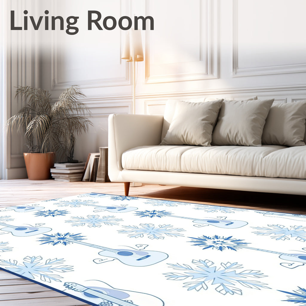 Cool Blue Guitar Snowflake Mosaic Rug