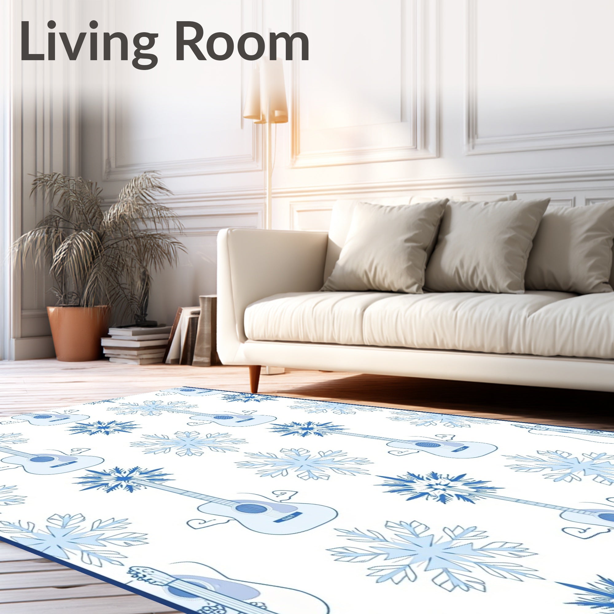 Cool Blue Guitar Snowflake Mosaic Rug