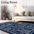 Futuristic Geometric Tech Blueprint Rug