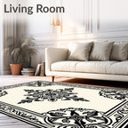 Classic Black Floral Scroll Square Rug